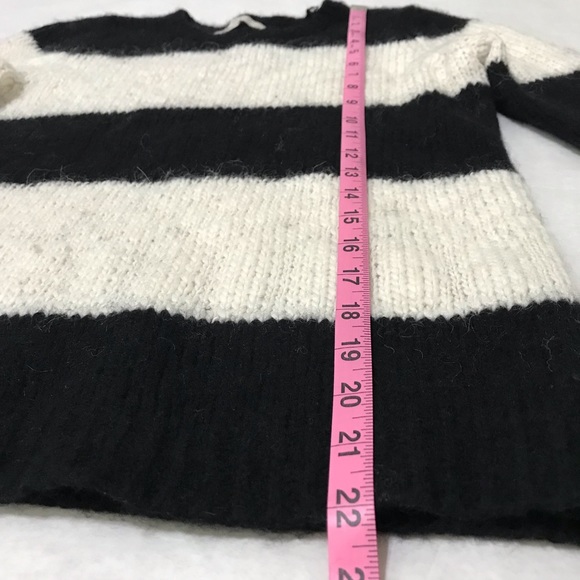 Loft Black Cream Stripe Crew Neck Cotton Wool Knit Blend Sweater Size S/M - Picture 10 of 11